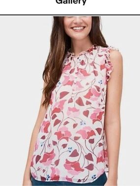 KATE SPADE Pink Floral Ruffle-Trim Silk Blouse NWT